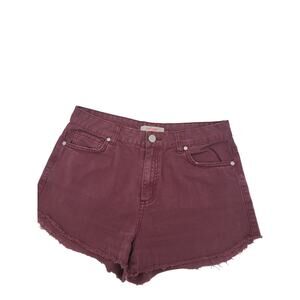 Refuge Denim Shorts 10 Womens Burgundy Raw Hem High Rise Casual Bottoms